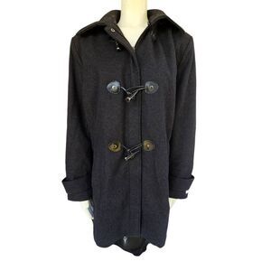 Calvin Klein Women’s 2X Wool Blend Duffle Coat Black Hooded Toggle Front Lined